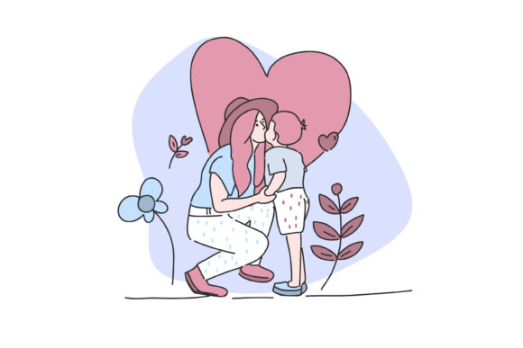 Sweet Mom Kiss Her Son Clipart Graphics